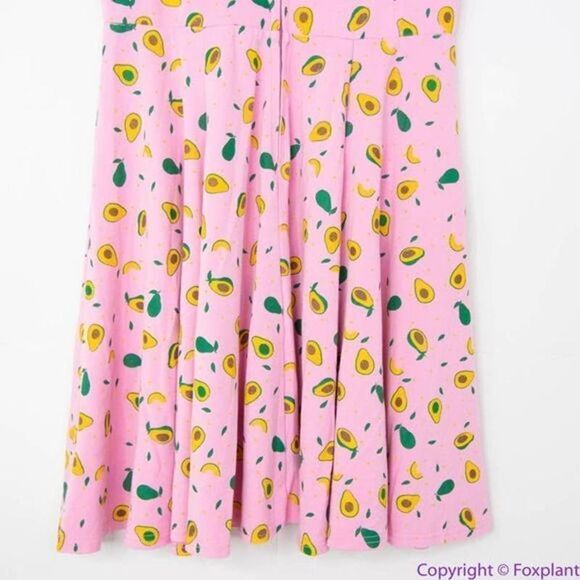 Unique Vintage Gwynnie Bee Avocado summer fruit Pink Fit-And-Flare‎ Dress, M - Picture 15 of 16